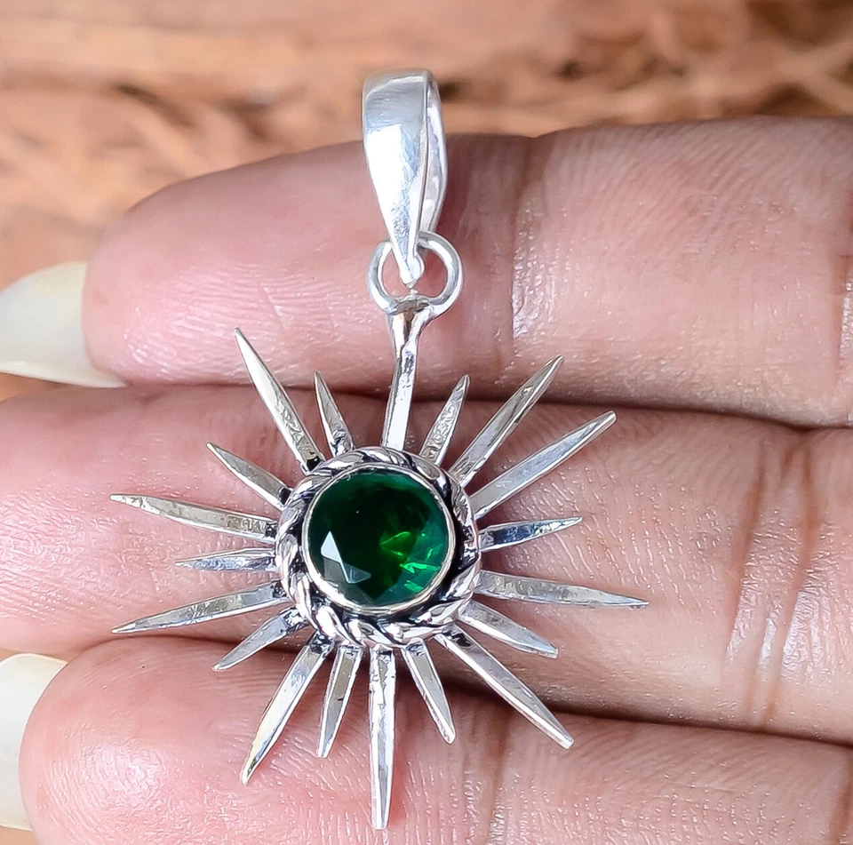 俄罗斯透视宝石 925 纯银手工太阳吊坠项链 — 第 2/4 张图片
