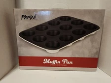 Parini Non-Stick Glazed Stoneware 12 Cup Muffin Pan Brand Backware New In Box 