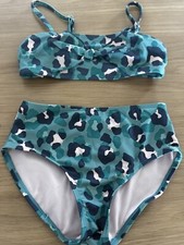Art Class 2 Piece High Waisted Teal Animal Print Swimsuit Girls 6x