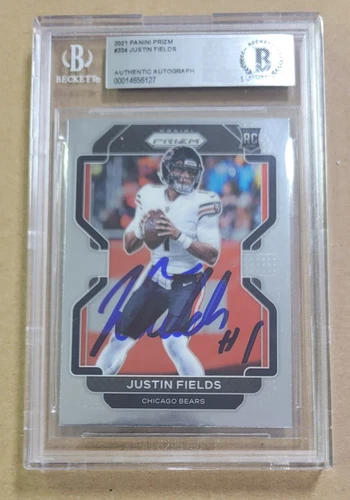 Justin Fields Signed 2021 Panini Prizm 334 Rookie Card Beckett Encapsulated Bear