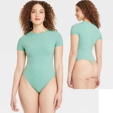 Auden Women's Luxury Collection 4 Way Stretch Short Sleeve Bodysuit Tidal Flow S