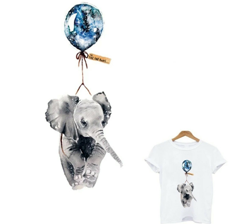 Elephant Patch Heat Transfer Iron On Graphic Applique 9.41" X 3.86