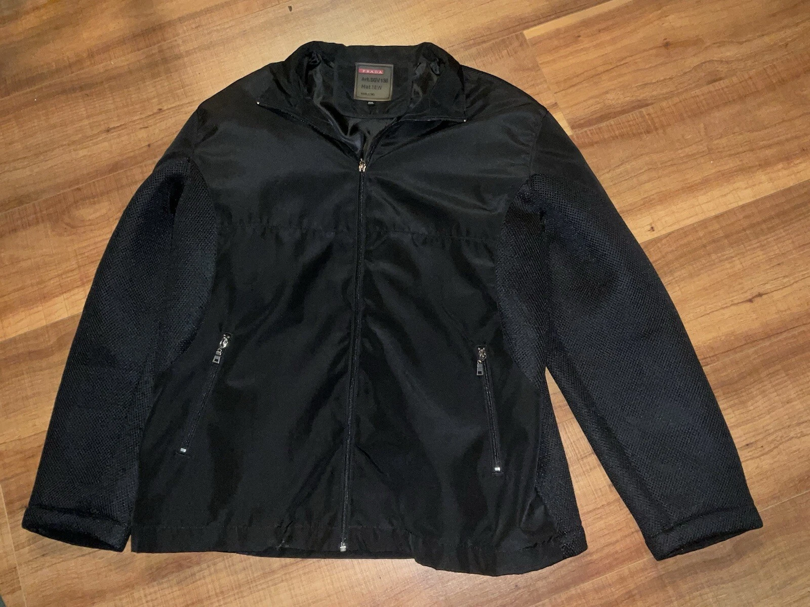 Giacca a vento moto Prada donna taglia Xxl 2xl nera manica a rete