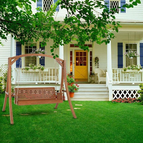 2-Person Patio Hanging Porch Swing Bench Chair 5 Ft. Solid Wood Water Mold Proof - Picture 7 of 7