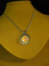 MARIANA NECKLACE SWAROVSKI CRYSTALS ORANGE GREEN PENDANT SILVER P CHAIN Gift