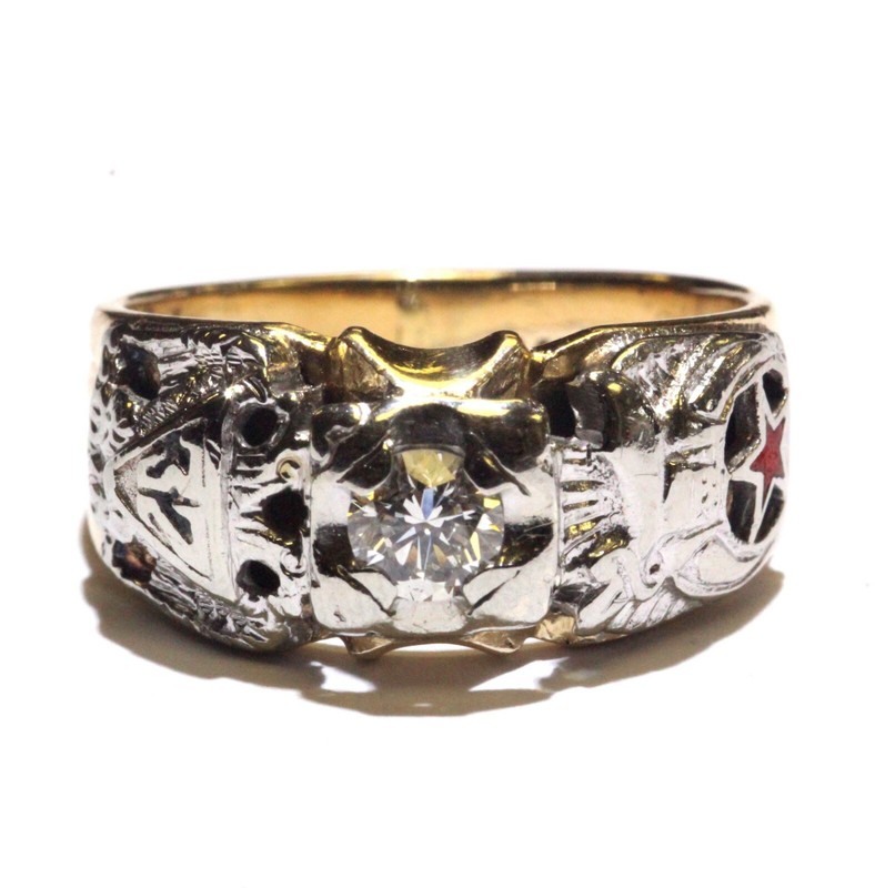 14k yellow gold .50ct SI2 J european diamond mason masonic mens ring 11.1g gents