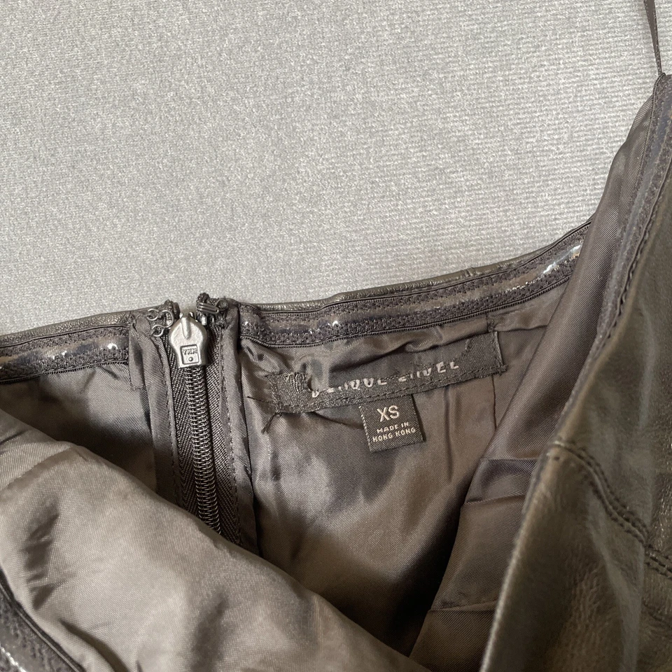 Vestido Blaque Label Negro Cordero Cuero Flecos Talla XS Negro Noche Sin Tirantes Mini Foto 3 de 4