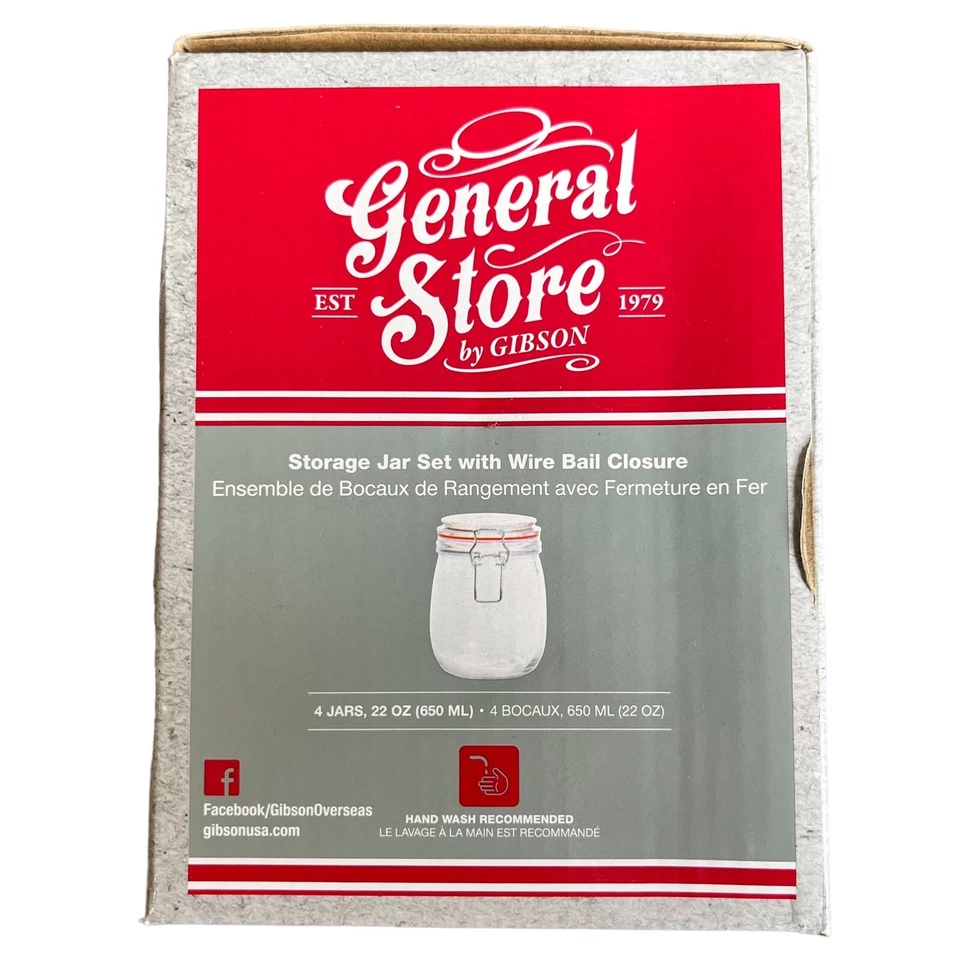 Juego de tarros de 4 piezas Gibson General Store 22 OZ transparente granja cabaña elegante Foto 3 de 4