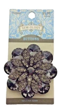 Sew-ology Black Floral Rhinestone Shank Button 52mm