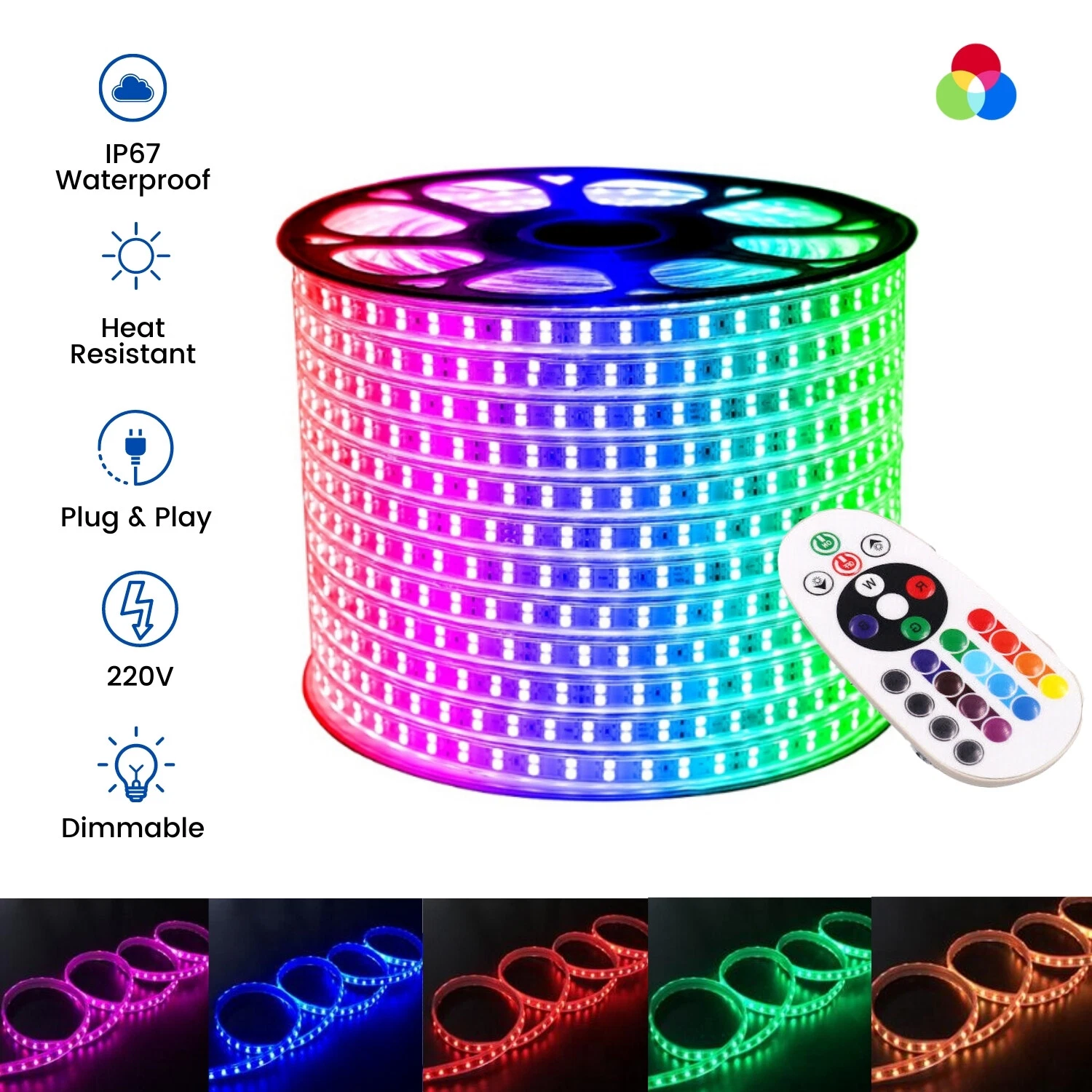 RGB LED Strip 220V 240V 5050 60/120 LED/M IP65 Waterproof RGB LED Strip UK Plug
Opens in a new windo