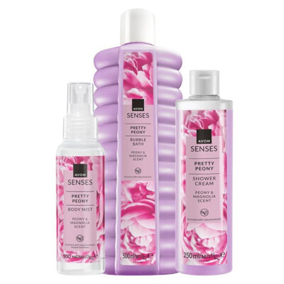 AVON  PRETTY PEONY Duschcreme + Schaumbad + Körperspray Pfingstrose & Magnolie