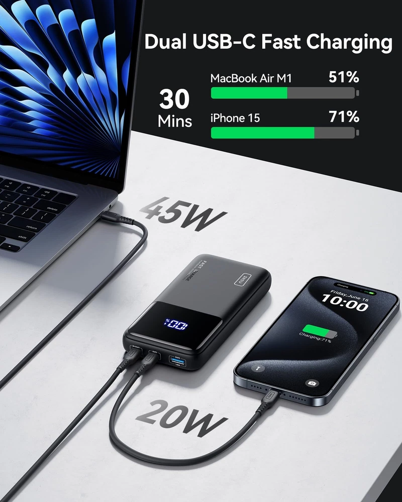 Power Bank, 20000mAh 65W USB C Laptop Portable Charger, PD QC Fast Charging 3... Power Bank, 20000mAh 65W USB C Laptop Portable Charger, PD QC Fast Charging 3...