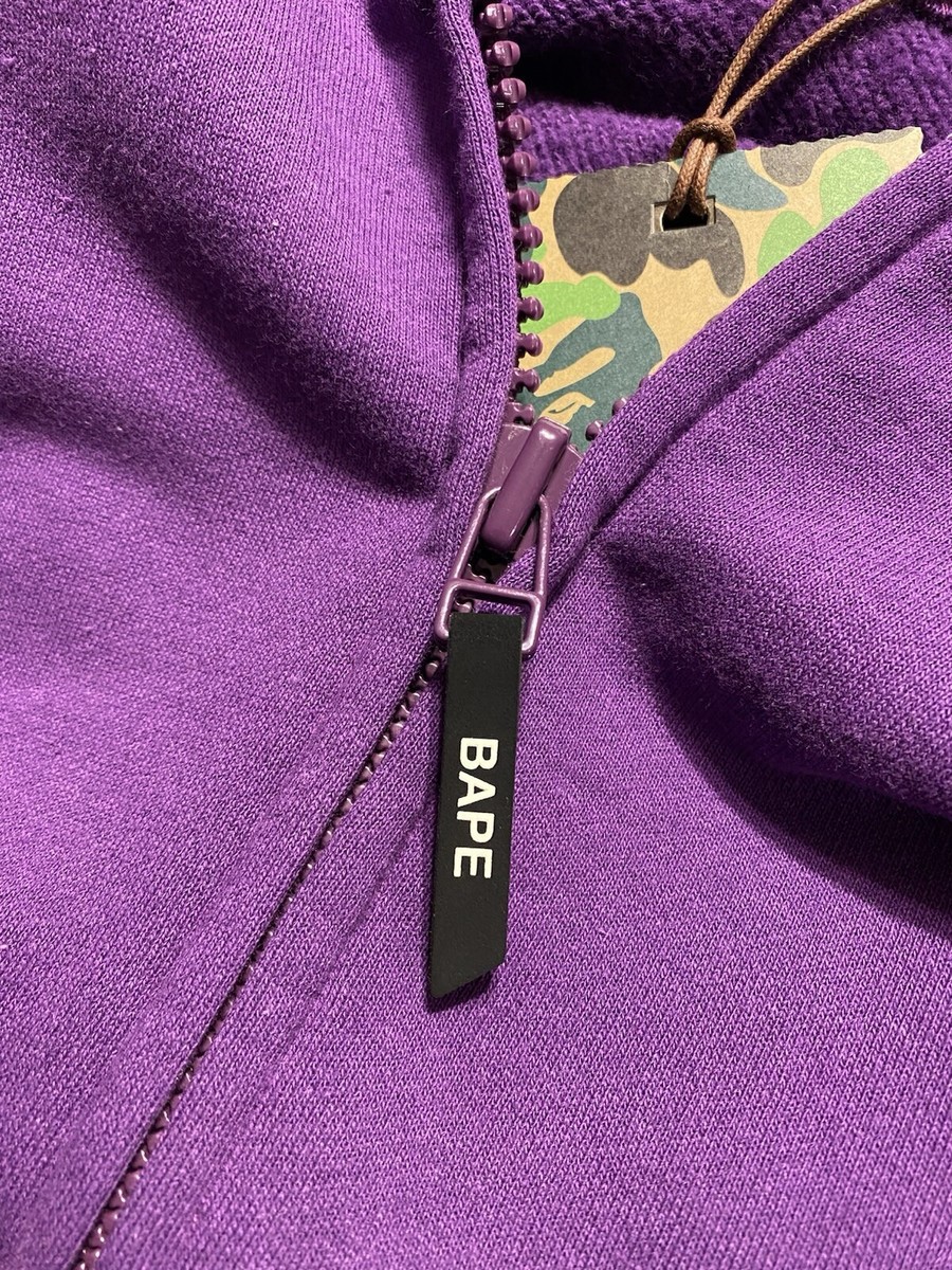 A Bathing Ape BAPE Giant Shark Purple Camo Full Zip Hoodie Loose