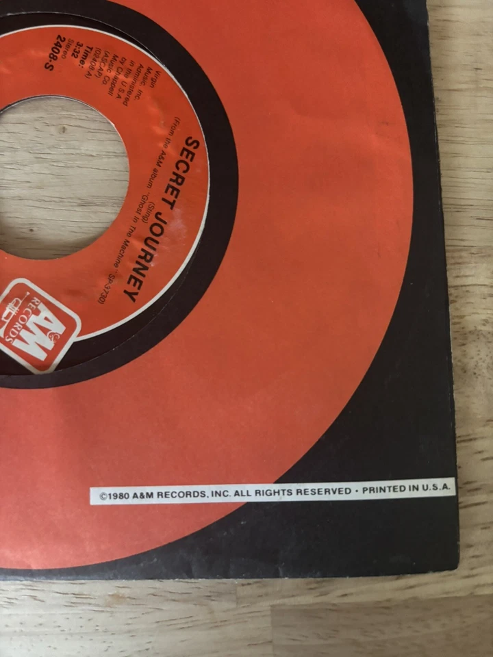 JM247 The Police Darkness / Secret journey A&M 2408 Gd Sting 45 Single Vintage - Image 3 of 4