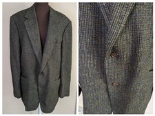 VINTAGE HARRIS TWEED MEN'S 100 SCOTTISH WOOL TWEED BROWN BLUE BLAZER SIZE 46XL