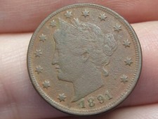 1891 Liberty Head V Nickel 5 Cent Piece- VF/XF Details