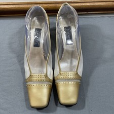 Vtg Gold Leather Mesh Studded 9.5W Pumps Heels Holiday Wedding