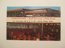 North Platte Nebraska Postcard Tomahawk Gulf Service Fine Food NE