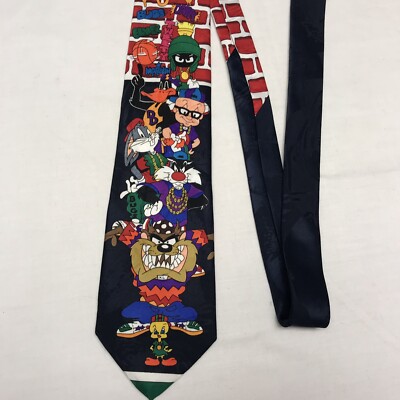 Vtg Warner Bros 1993 Looney Tunes Mania The Posse Polyester Tie All characters