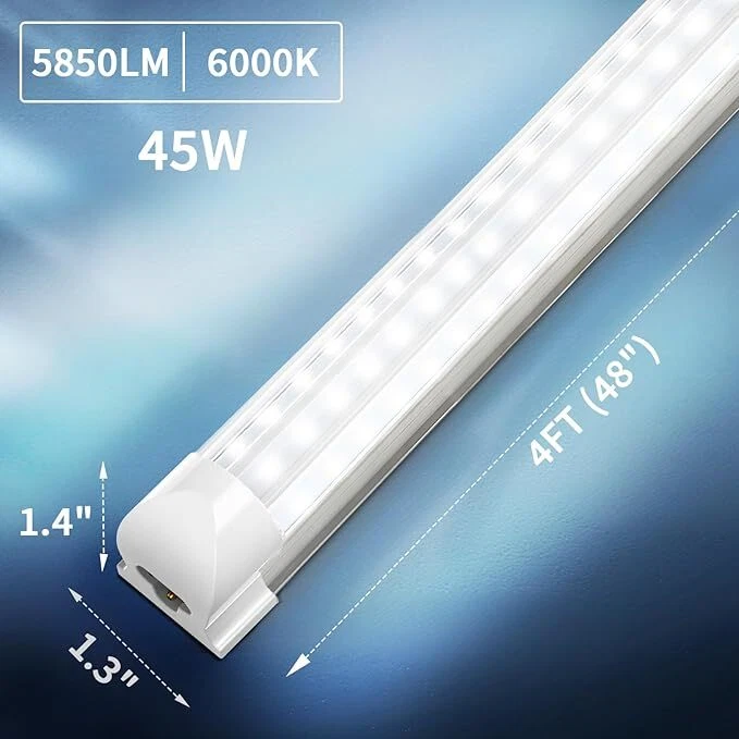 4FT LED Shop Light 6000K 45W T8 Linkable Ceiling Tube Fixture 4 Pack 12 Pack - Image 3 of 4