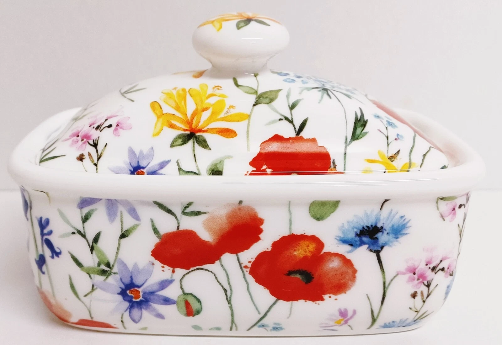 Wildflowers Meadow Butter Dish Fine Bone China Floral Lidded Container Decor UK