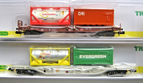 Minitrix N Container EVERGREEN CAI Taschenwagen 15254 zu 15103 18560 18706 18718 | Condition: Neu