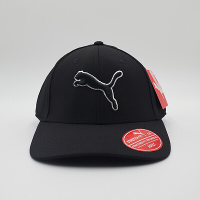 PUMA Men's Dillon Stretch Fit Adult Baseball Cap Hat Black Silver Size L/XL