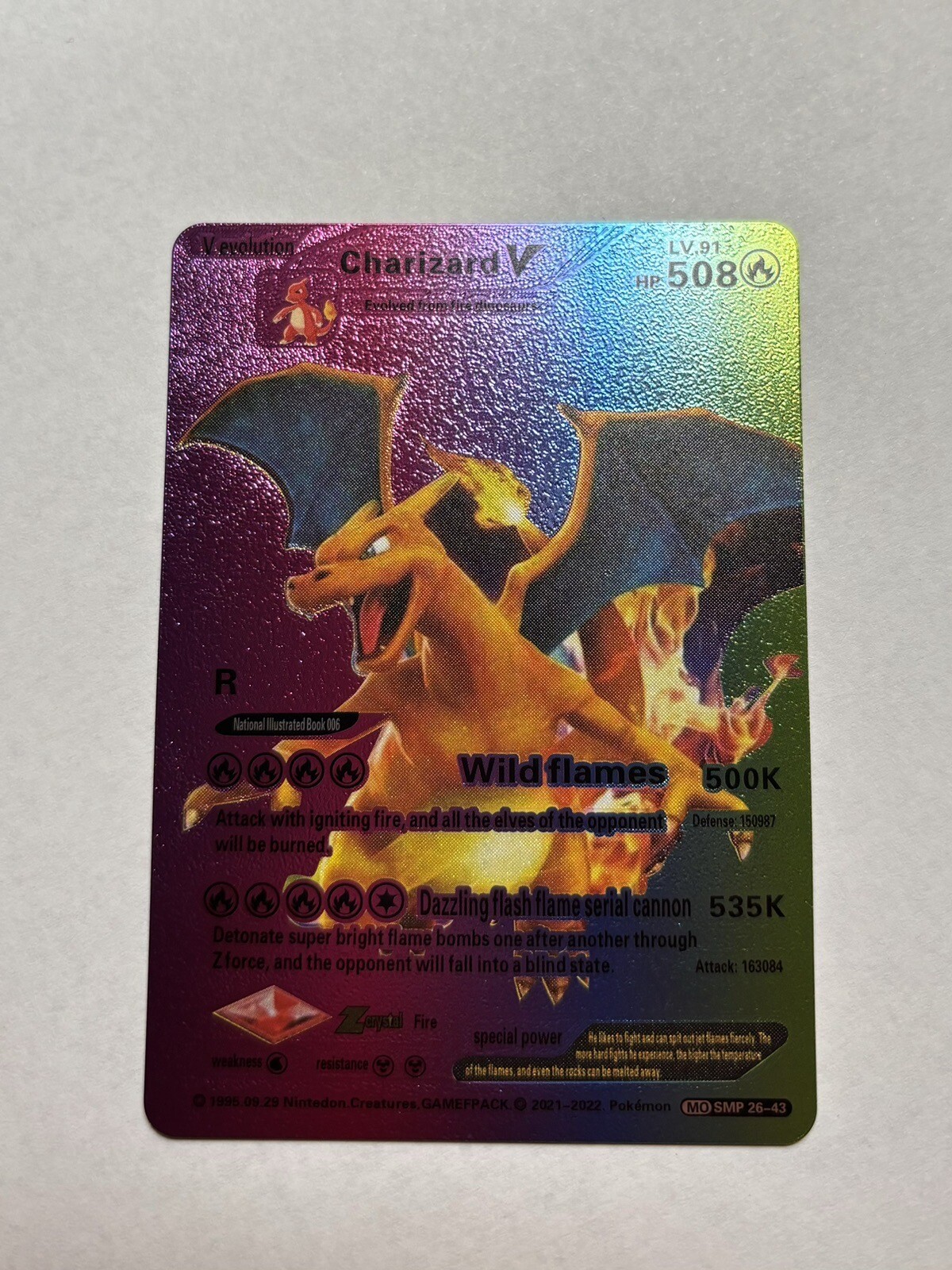 Charizard V Rainbow Foil Display Card “Wild Flames” Lv91 508 HP Full ...