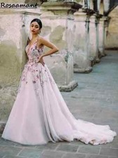 Colorful wedding dress lace backless A-lineV-neck sleeveless flower Bridal Gowns