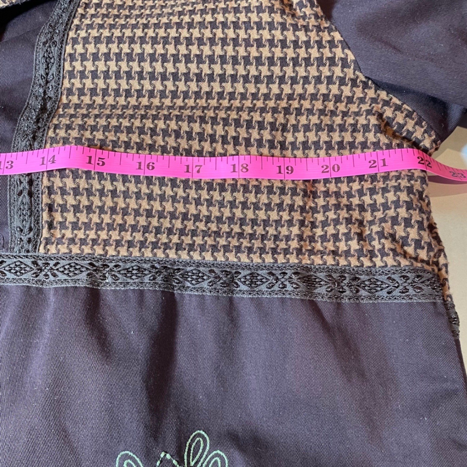 Bechamel Brown Houndstooth Patchwork Embroidered … - image 5