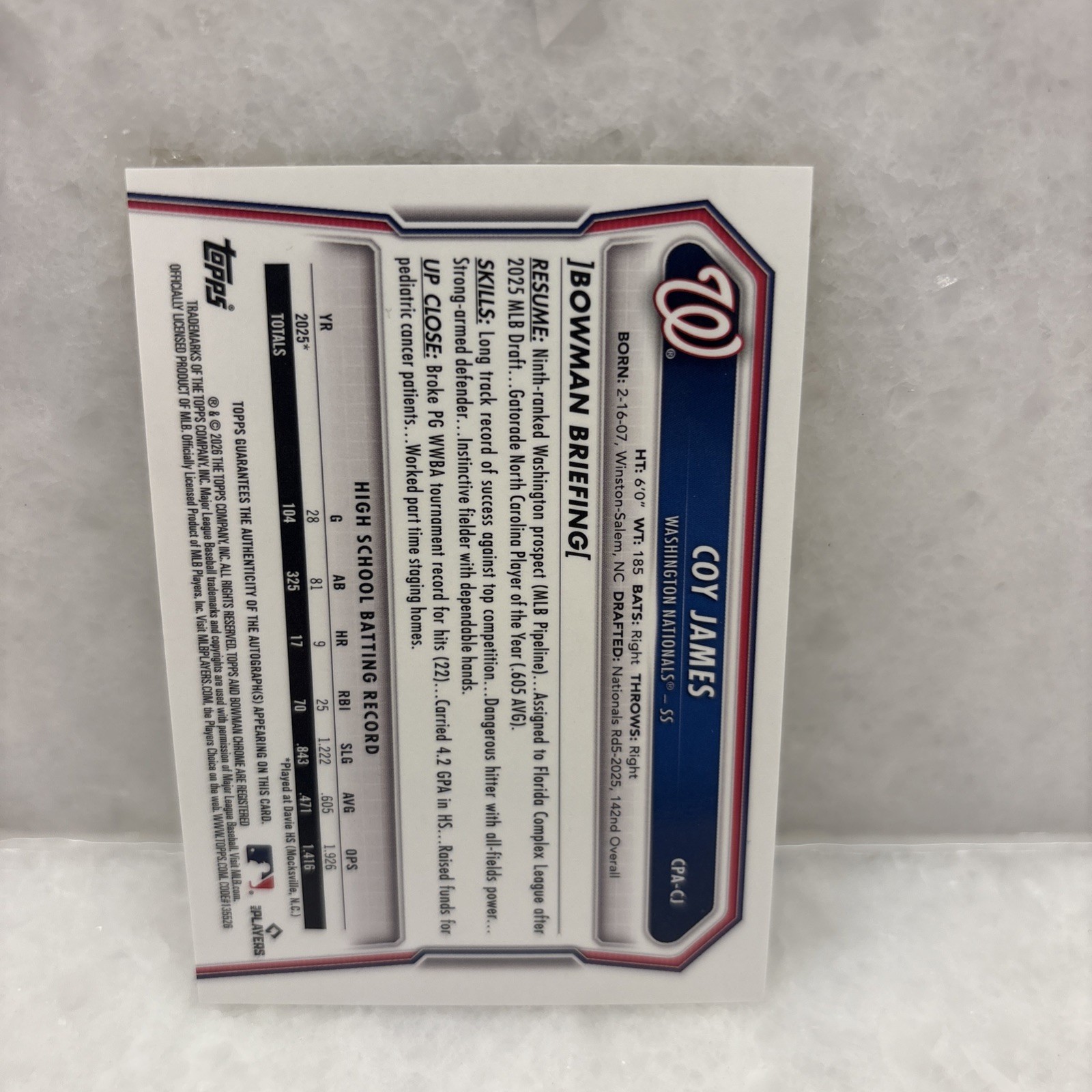 Topps Bowman Chrome Coy James Bowman 1st Gold Auto /75 Nationals CPA-CJ view 6