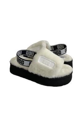 UGG FLUFF YEAH DISCO SLIDE WHITE SHEARLING PLATFORM SANDAL SIZE 6.5