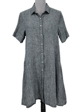Tahari Shirt Dress Womens Medium Gray Linen Short Sleeve Coastal Beach Nautical