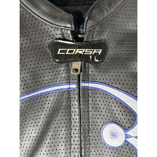 Corsa Bawls Guarana Leather Motorcycle Racing Jacket Mens 52 Black Blue Motul image 5