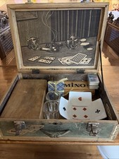 Vintage walizka podróżna do gier, popielniczka vintage, domino, karty szachowe, kwartet