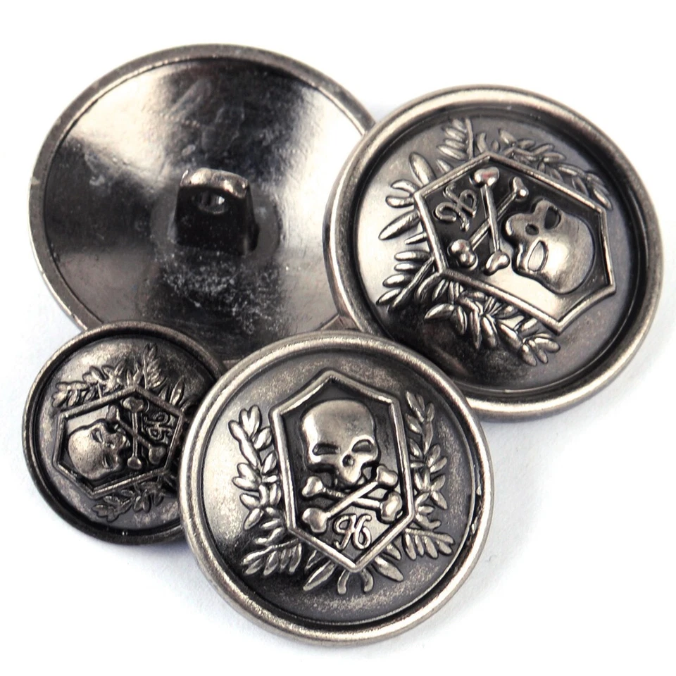 10x Antik Silber Schädel-Ösenknöpfe – Totenkopf-Knöpfe zum Annähen, klassische - Bild 2 von 4