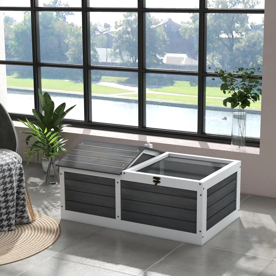 PawHut Enclos pour petit animal de compagnie 86x54x43cm Gris foncé - Photo 2/4