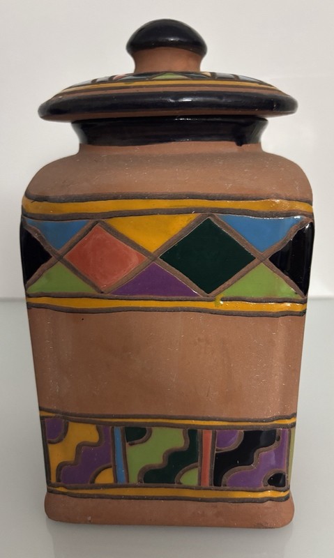 Handmade Hand-Painted Talavera  Cardana Terracotta Pottery Canister Jar w/lid