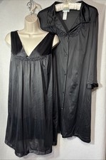 Classic Vintage Vanity Fair Black Nylon Nightgown Robe Set Sz Large 42 Gothic