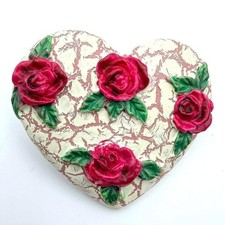 Vintage White Pink Painted Clay Heart Floral Love Beauty Lapel Pin Brooch Retro