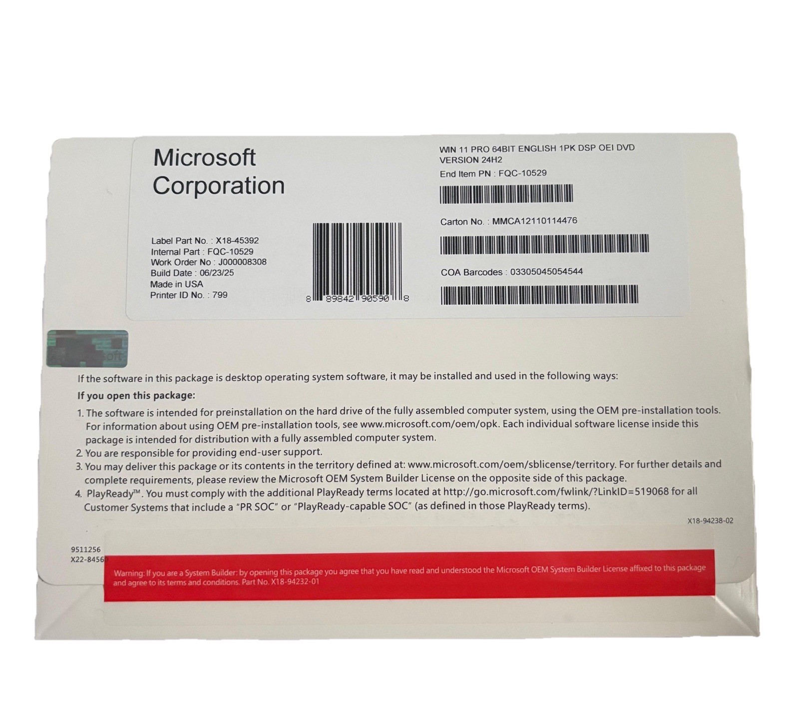 Windows 11 Pro 64 Bit DVD w Product Key Genuine Key Factory Sealed