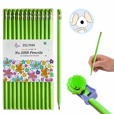 Funny Triangle Pencils 12 Pack #2 Green HB Triangular Pencils with Erasers