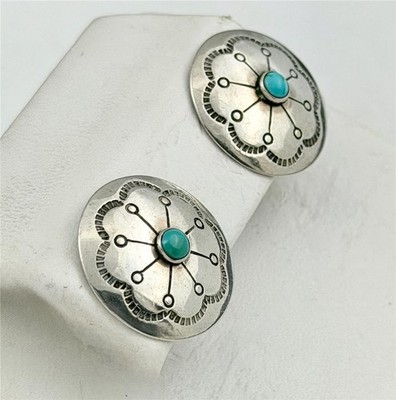 Vintage Bell Sterling Navajo Concho Turquoise Post Earrings