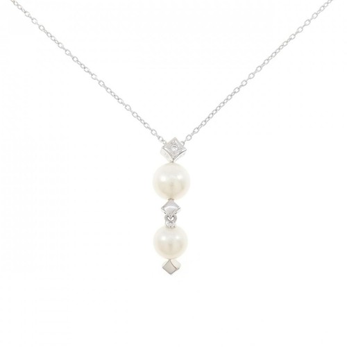 Collana Perla Akoya e Diamante Oro bianco 18k, Collana con pendente Perla - Italia Collana Perla Akoya e Diamante Oro bianco 18k, Collana con pendente Perla - Italia