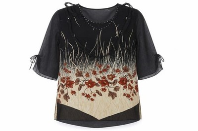 Sharon Collection Damen Basic Bluse Größe L Mehrfarbig Blumenmuster Rundhals