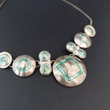 Vtg Turquoise-Blue Silver Tone Necklace Boho Festival Bohemian 16" Adjustable