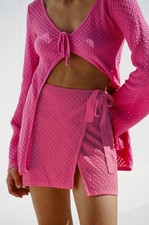 Sabo Size XS Baylie Knit Wrap Mini Skirt High Waisted Side Tie Pink Cover Up