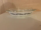 Vintage PYREX  Black Scroll 1.5 Qt. Divided Serving Dish With Glass Lid