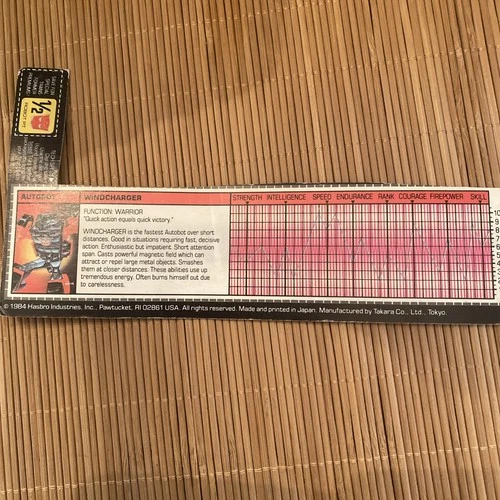 Transformers Original G1 1985 Minibot Windcharger Tech Spec and Robot Point