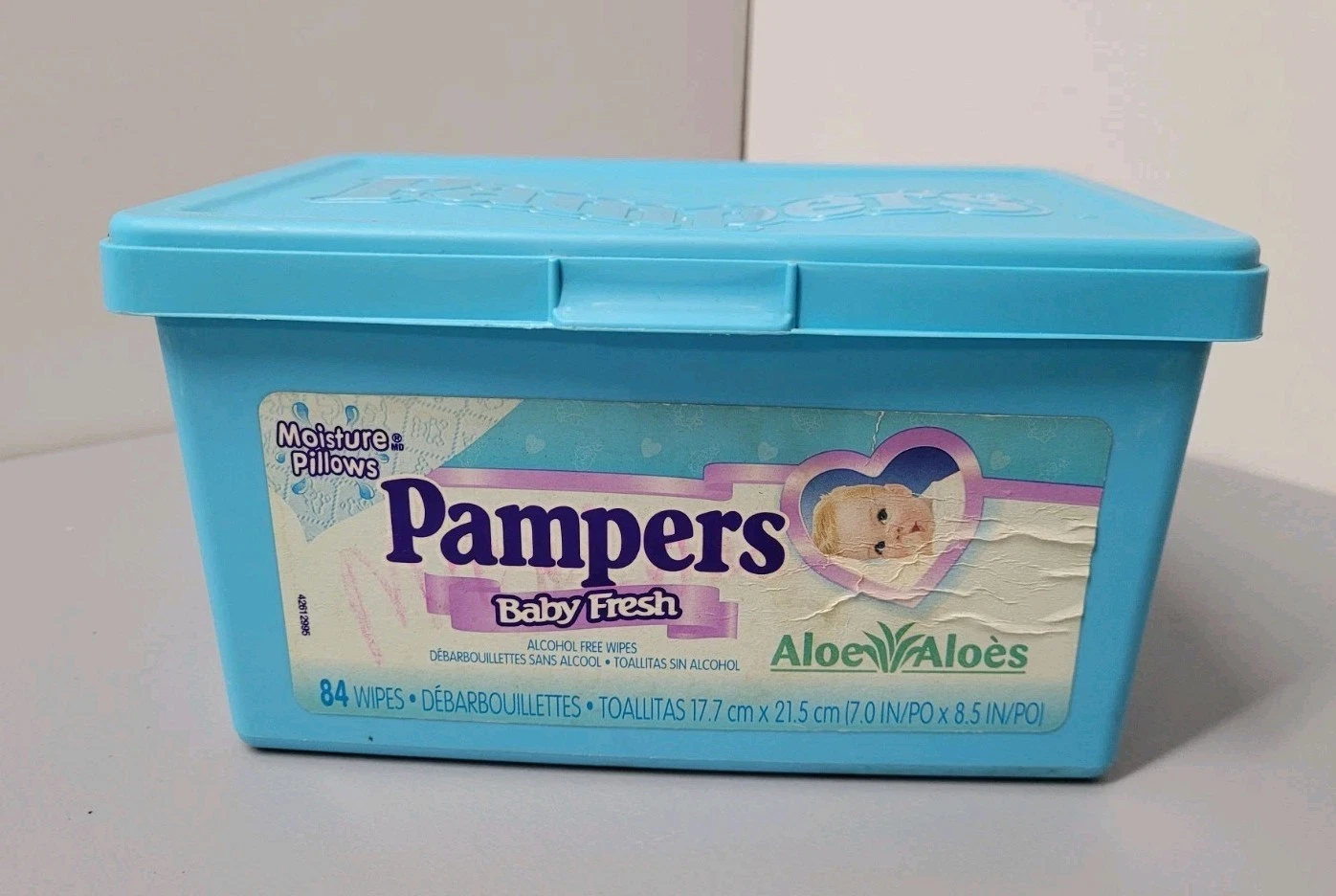 Pampers Blue Teal Baby Wipes Hard Case Container Empty Vintage